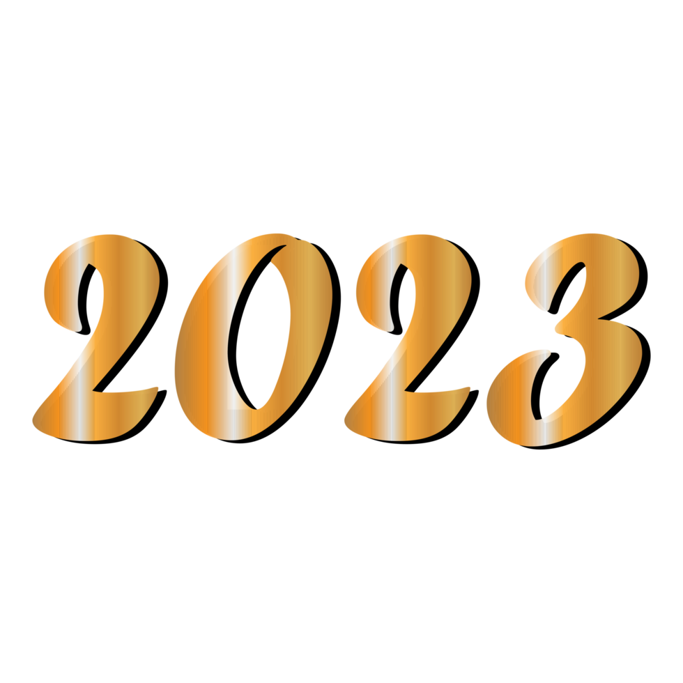 Lycklig ny år 2023 baner. gyllene vektor lyx text 2023 Lycklig ny år. guld festlig tal design vektor png