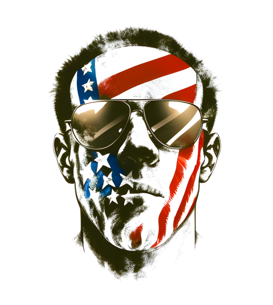 face illustration with colored paint of the American flag png