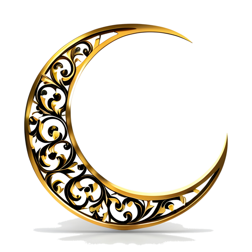 Illustration of a Crescent Moon Engraved in Gold Color png