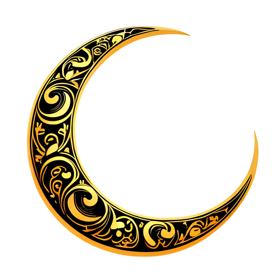 Illustration of a Crescent Moon Engraved in Gold Color png