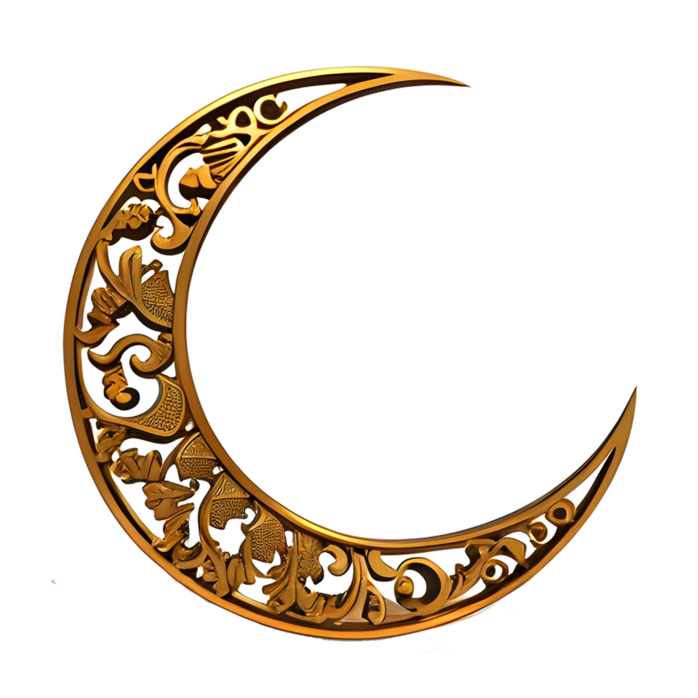 Illustration of a Crescent Moon Engraved in Gold Color png