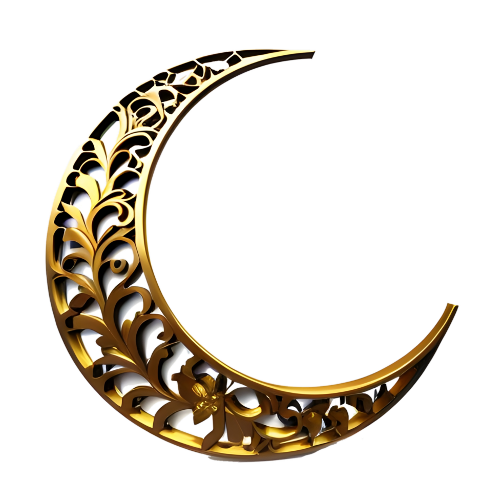 Illustration of a Crescent Moon Engraved in Gold Color png