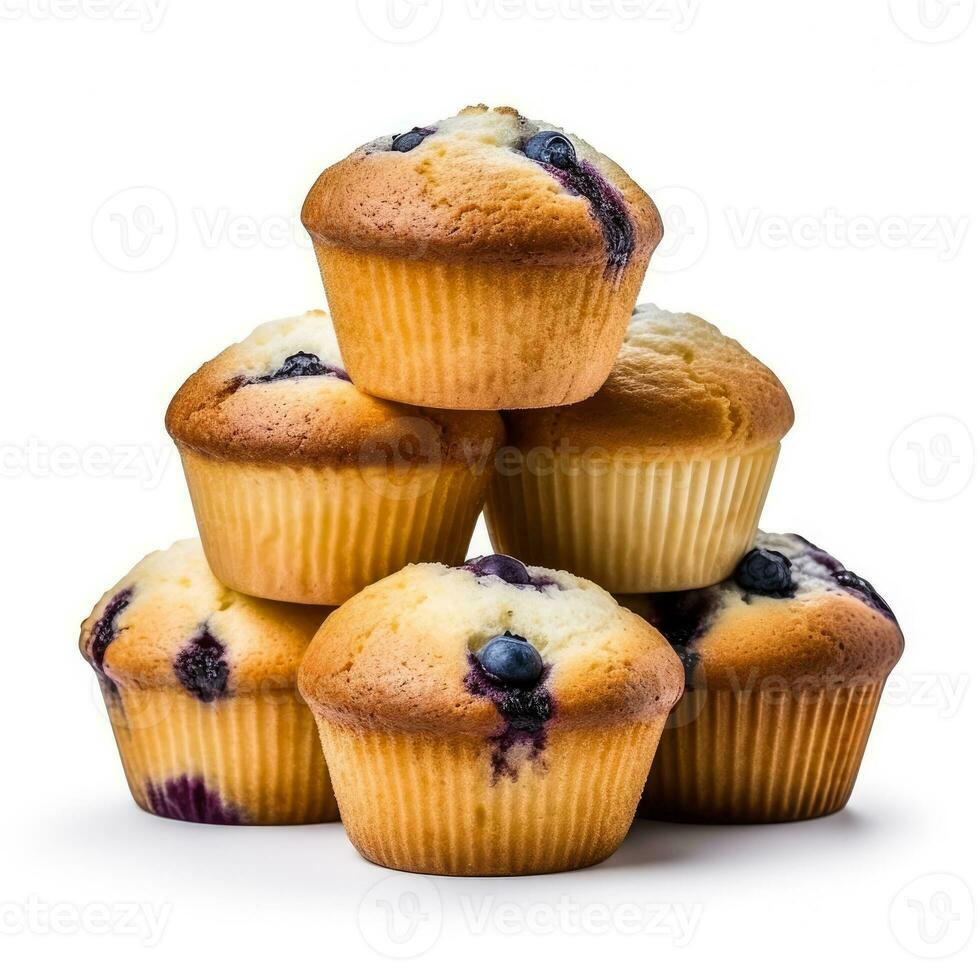 Delicious Blueberry Muffins isolated on white background photo