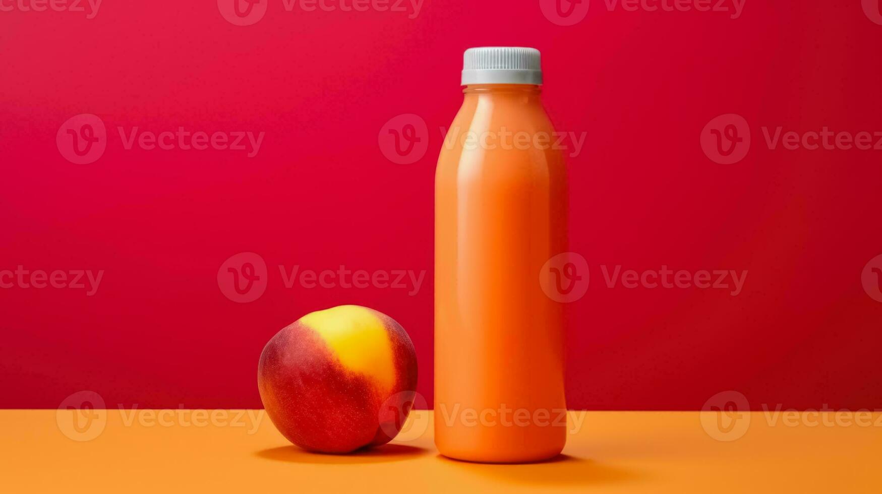 Peach smoothie isolated on peach background with a place for text photo