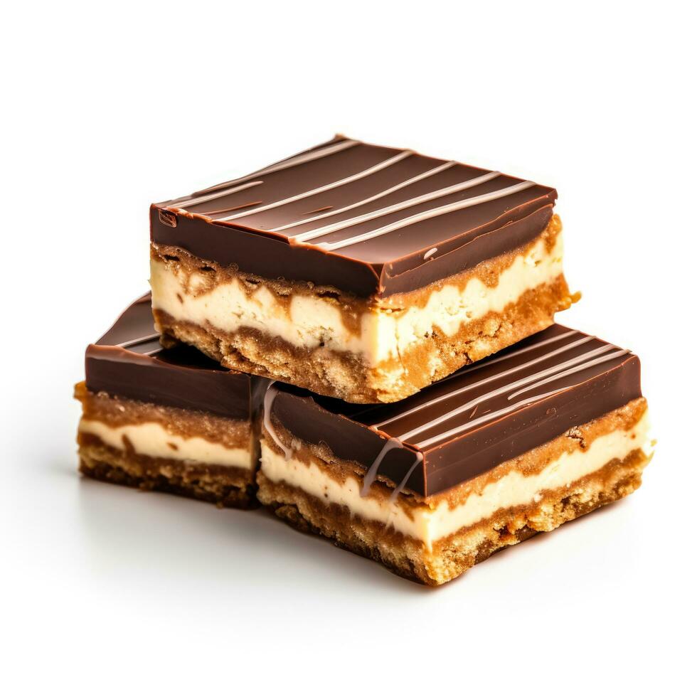 Delicious Nanaimo Bars isolated on white background photo