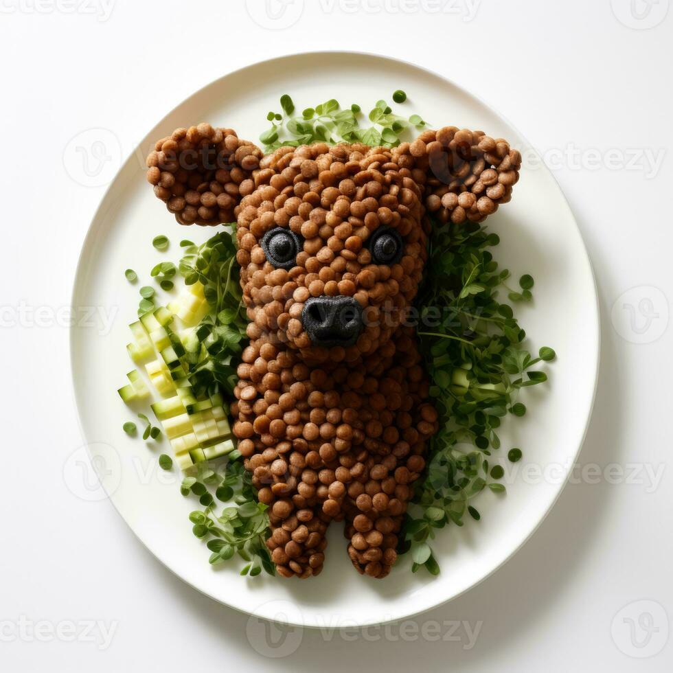 Lamb made of lentils on white background photo