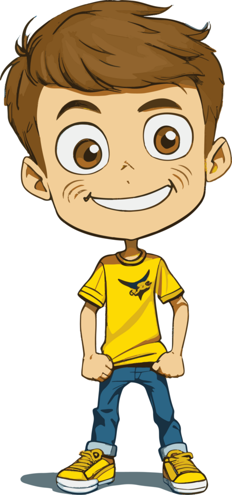 Boy wearing yellow shirt cartoon ai generative png