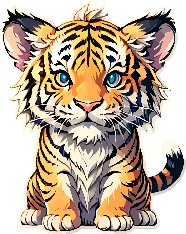 linda bebé Tigre dibujos animados ilustración en ai generativo png