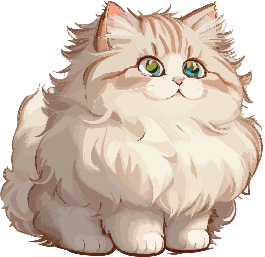 Cute Fluffy Ragamuffin Cat Cartoon AI Generative png