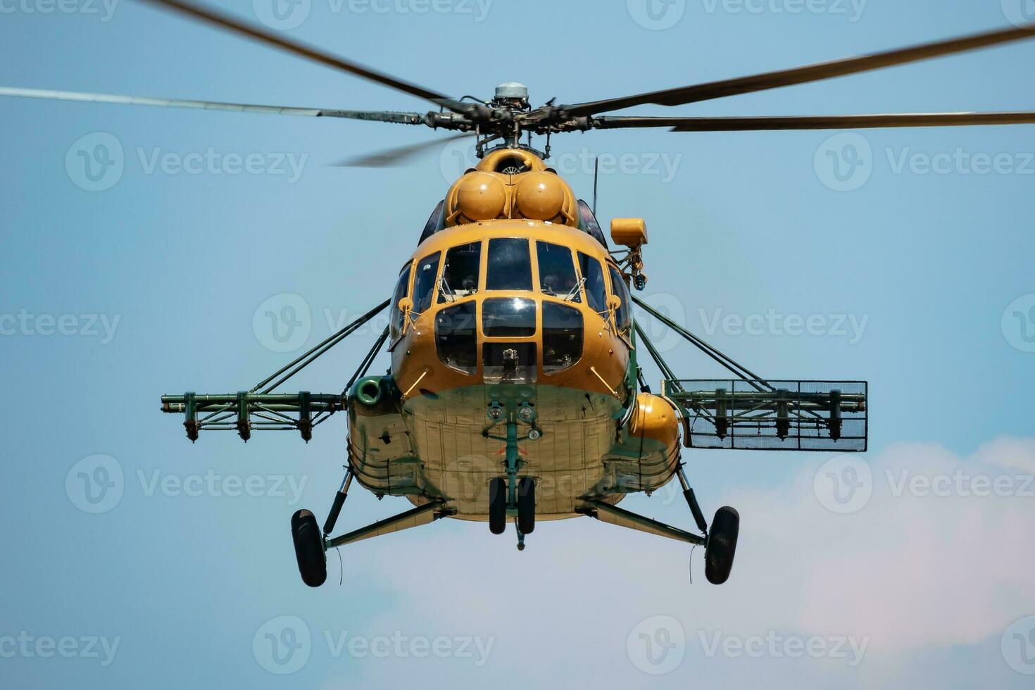 Untitled military helicopter at air base. Air force and army flight transportation. Aviation and rotorcraft. Transport and airlift. Military industry. Fly and flying. photo