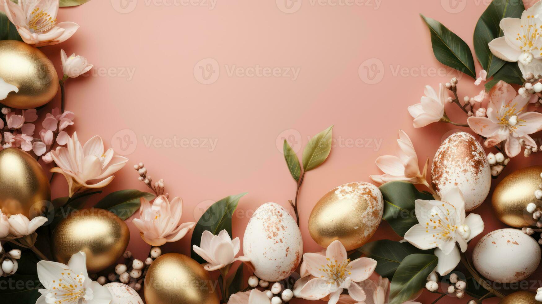 dorado Pascua de Resurrección huevos en clasificado floral ai generado foto