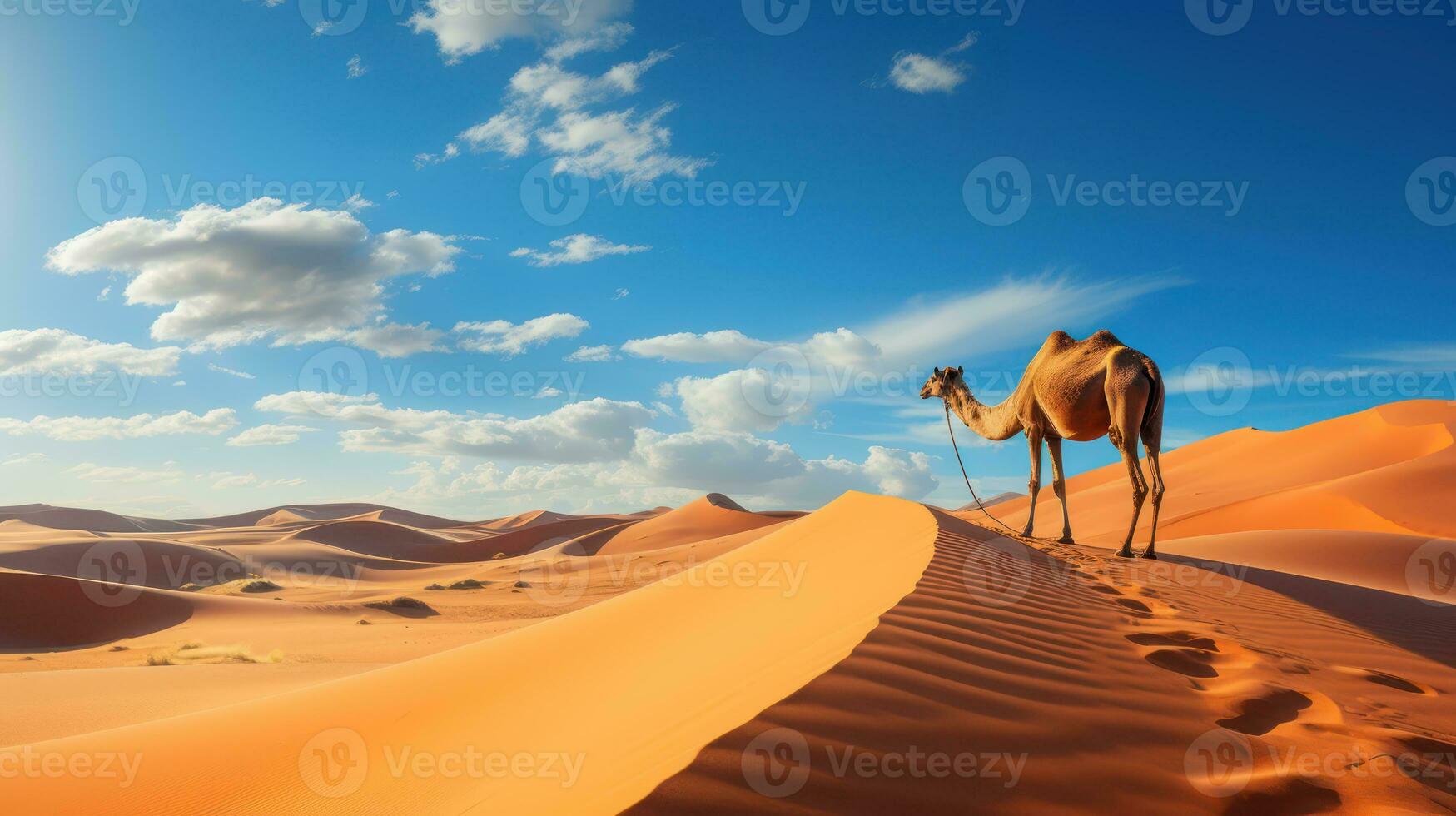 Camel Walking in the Desert AI Generated photo