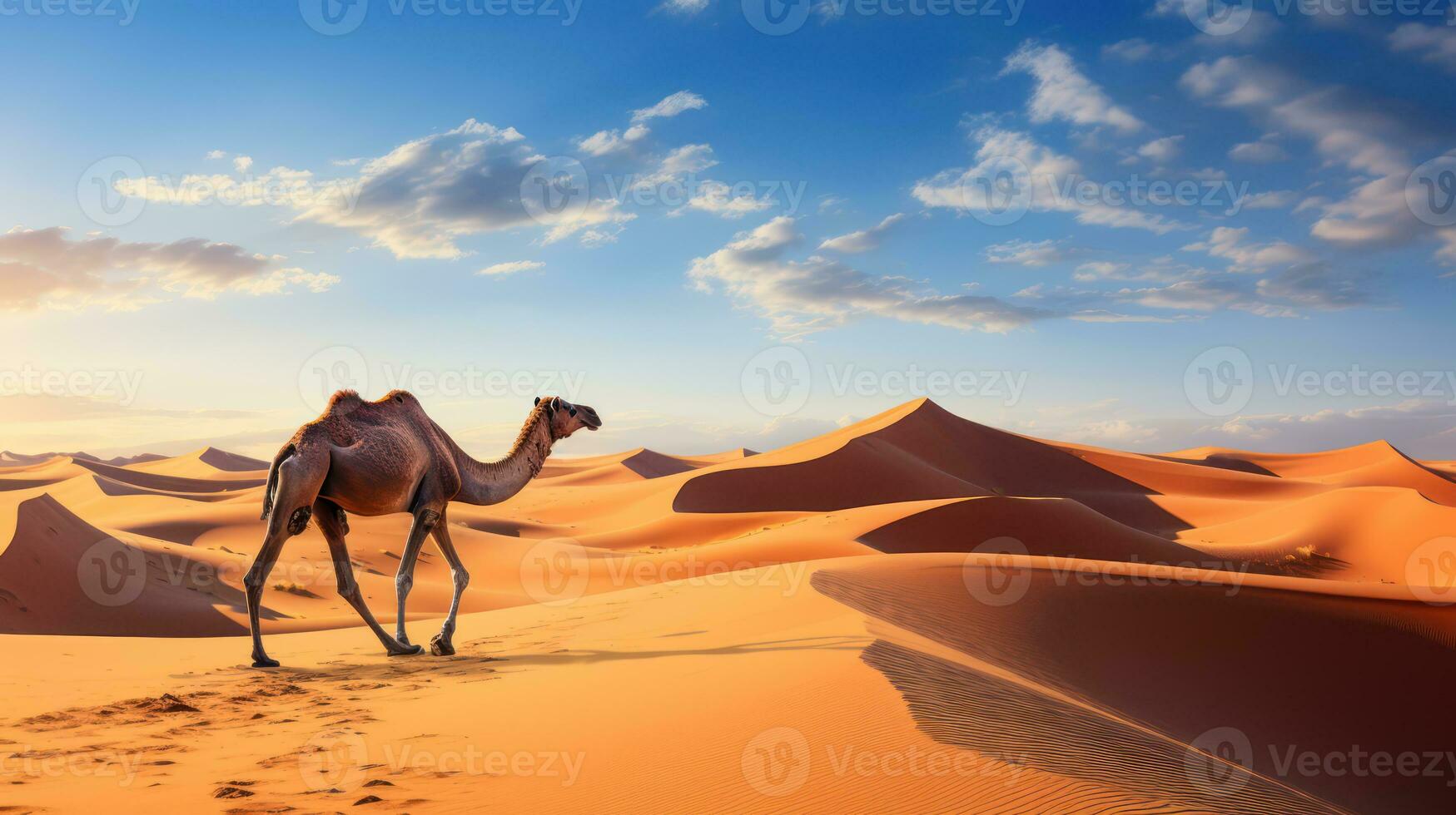 Camel Walking in the Desert AI Generated photo
