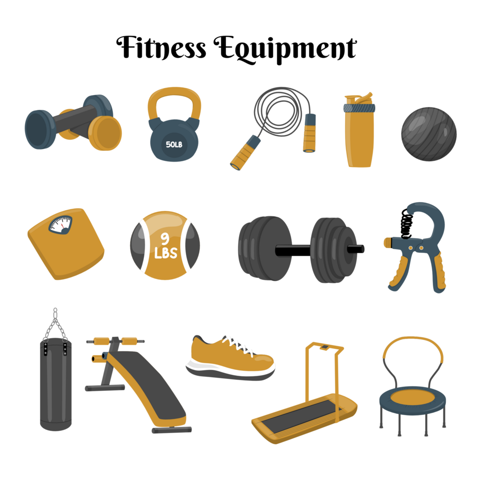 Set of fitness equipment illustration png