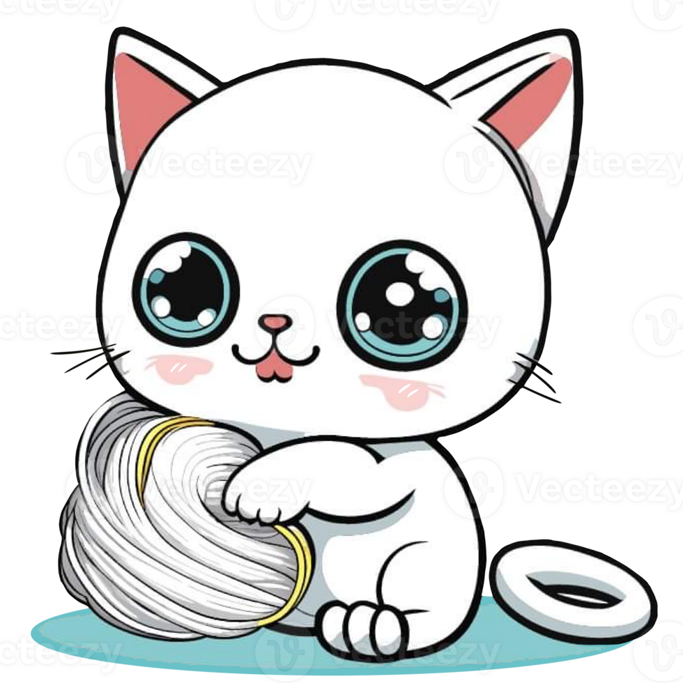 cute white cat playing yarn 26793522 PNG