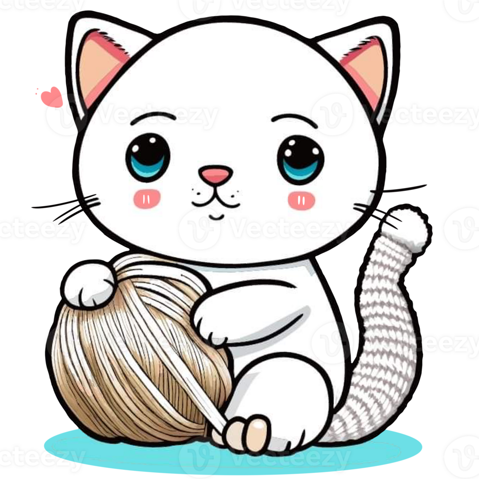 cute white cat playing yarn 26793526 PNG