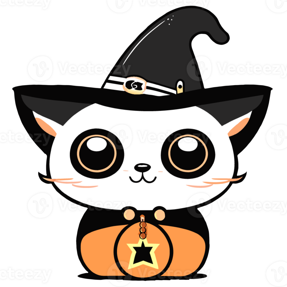 Cute cat sitting in a Halloween pumpkin png