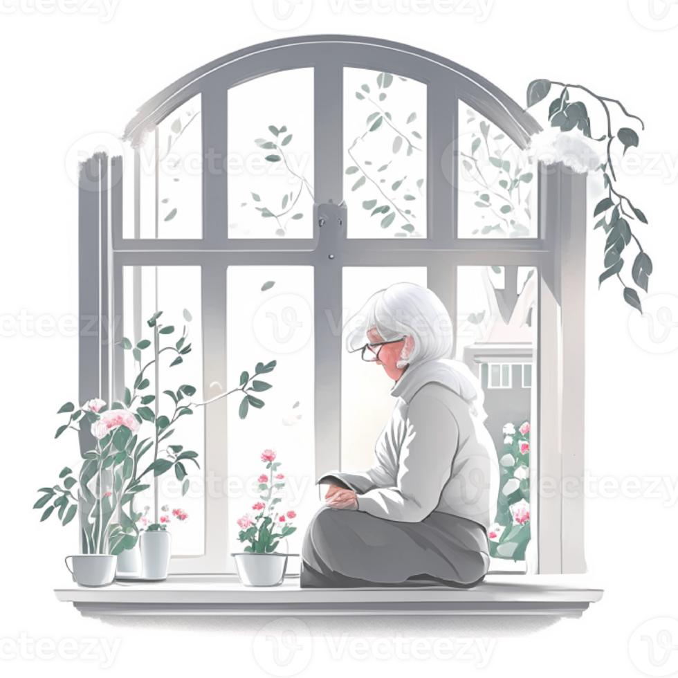 Grandma sits by the window. png