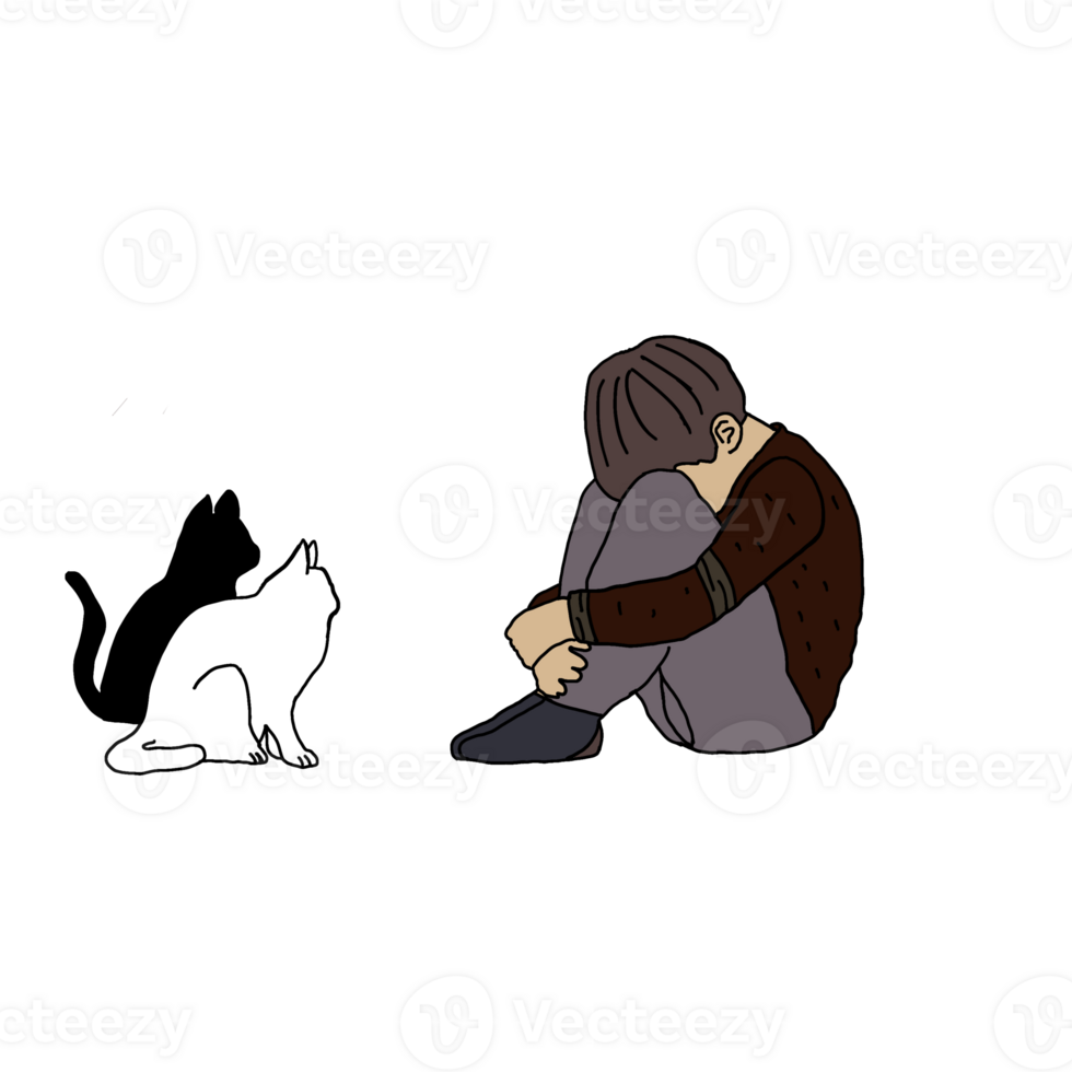 Sad people have a cat as a friend. png