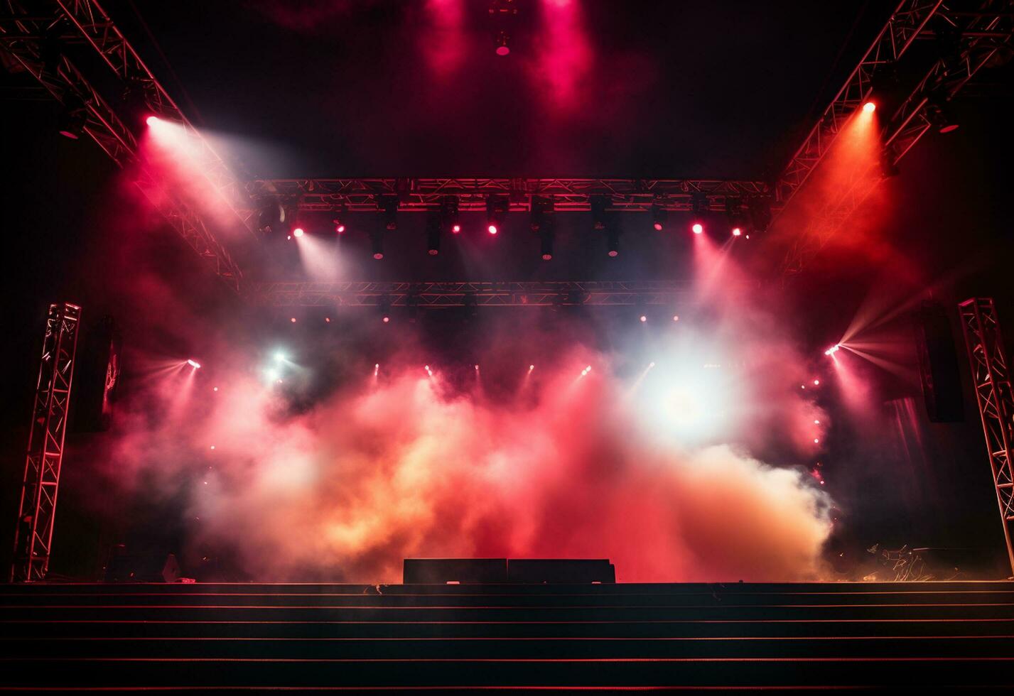 Concert Stage Scenery With Spotlights Colored Lights Smoke photo