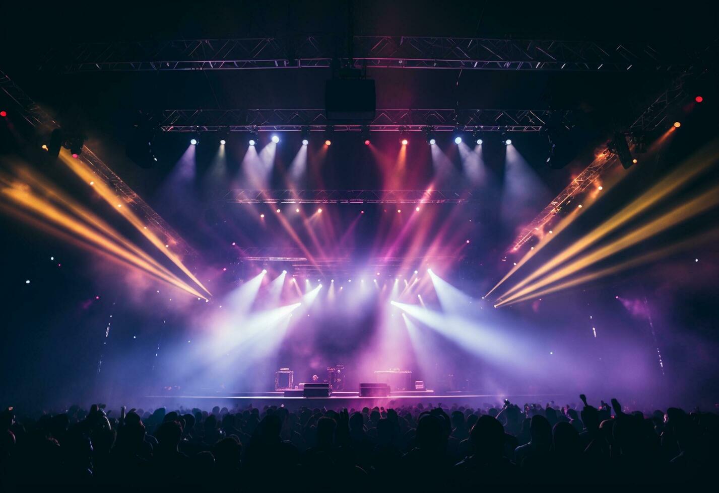 Concert Stage Scenery With Spotlights Colored Lights Smoke photo