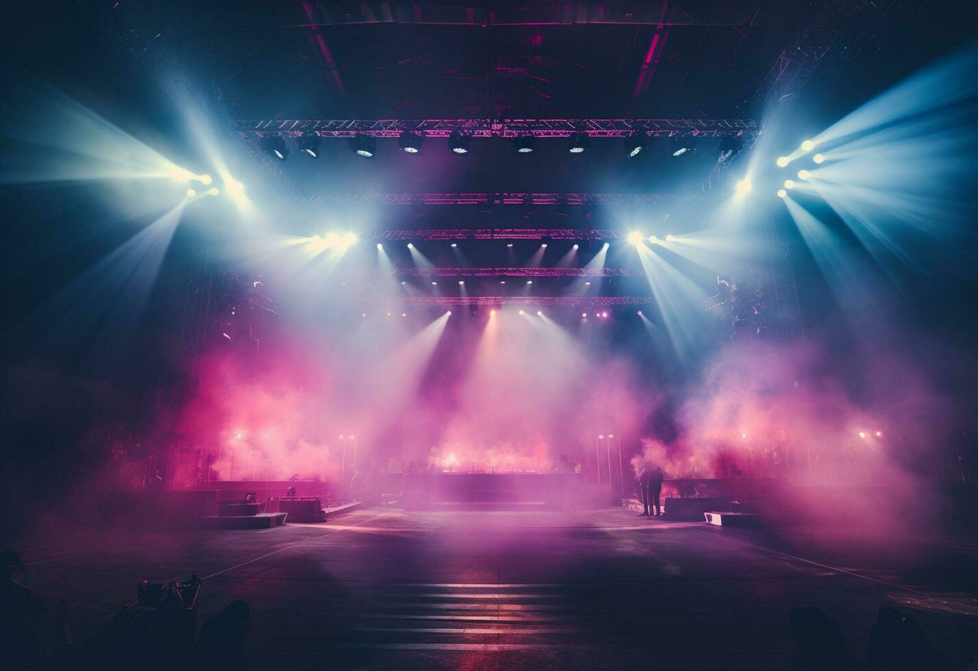 Concert Stage Scenery With Spotlights Colored Lights Smoke photo