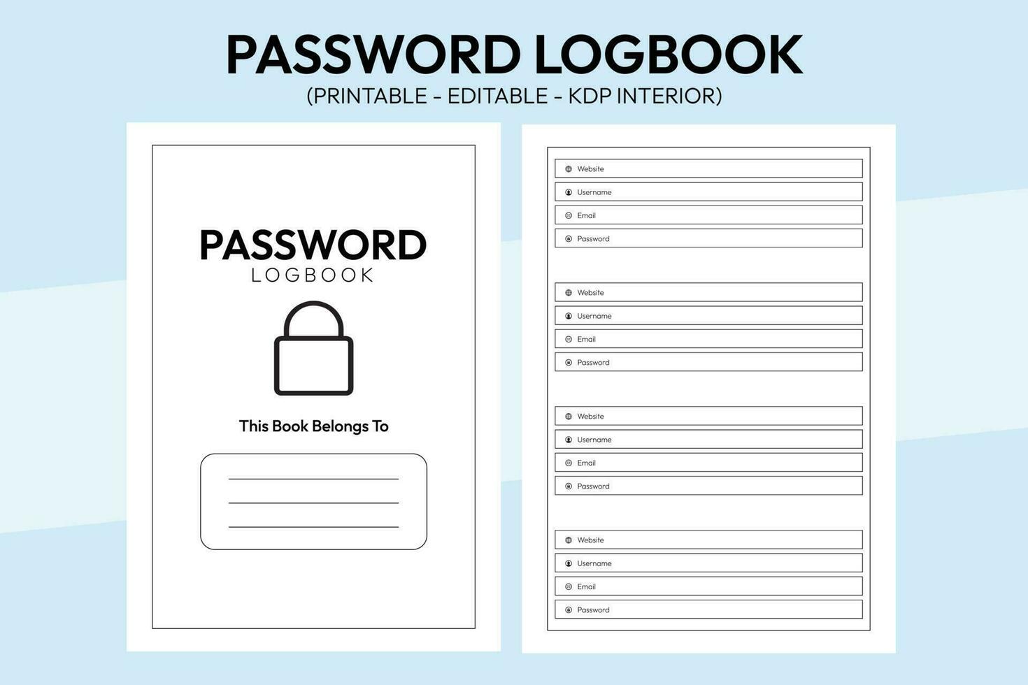 Modern and Minimalistic Password Logbook KDP Interior Design vector
