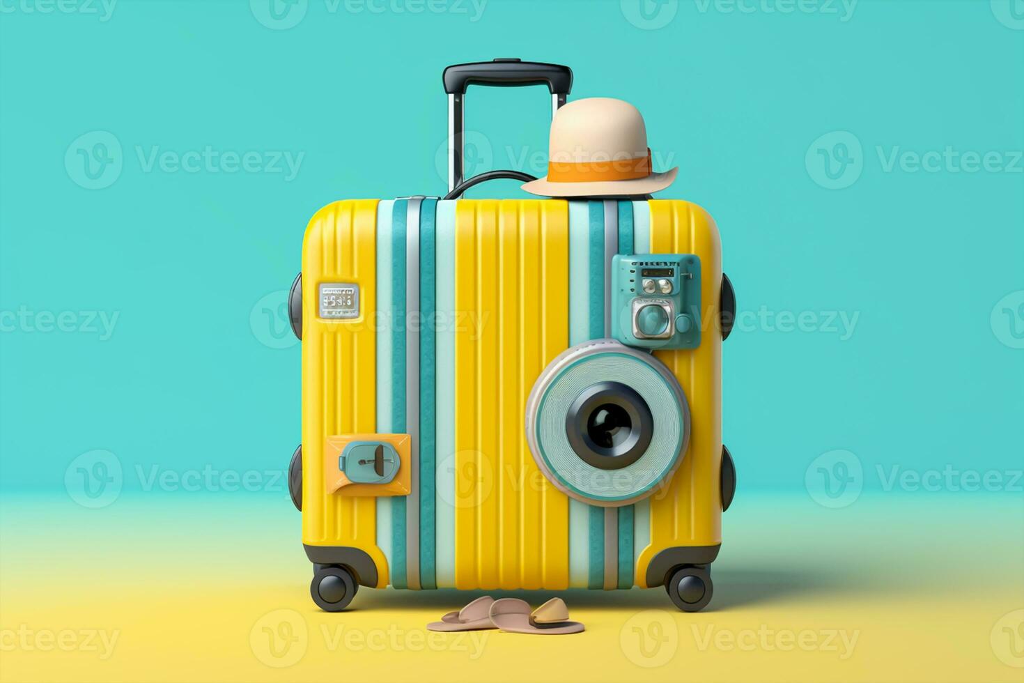 maleta para viaje con un verano paisaje foto