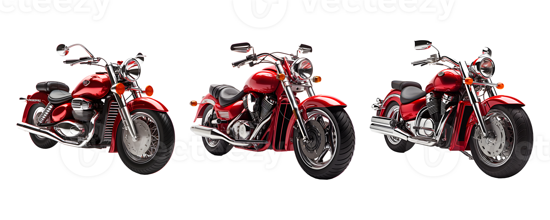 A Set of power red motorcycle front view on transparent background png