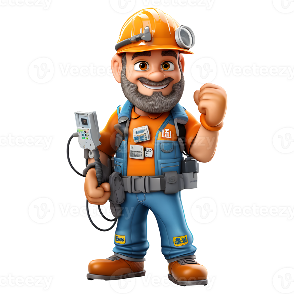 3d Electrician Character on transparent background png
