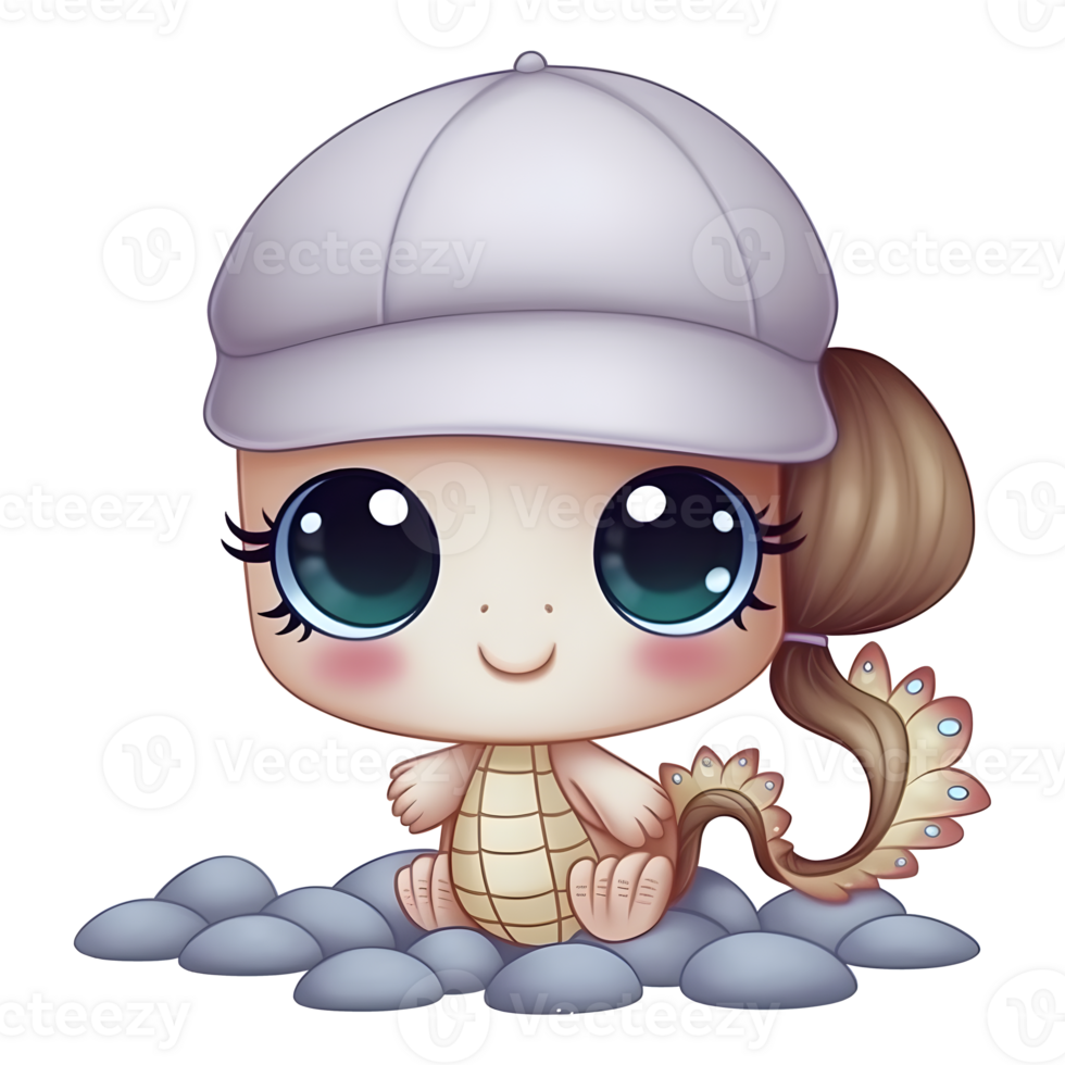 Cute little cartoon girl with snake and cap on transparent background png