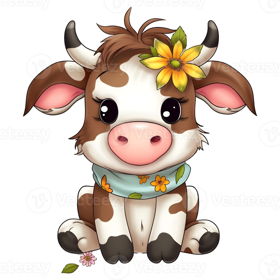 Cute baby cow clipart on transparent background png