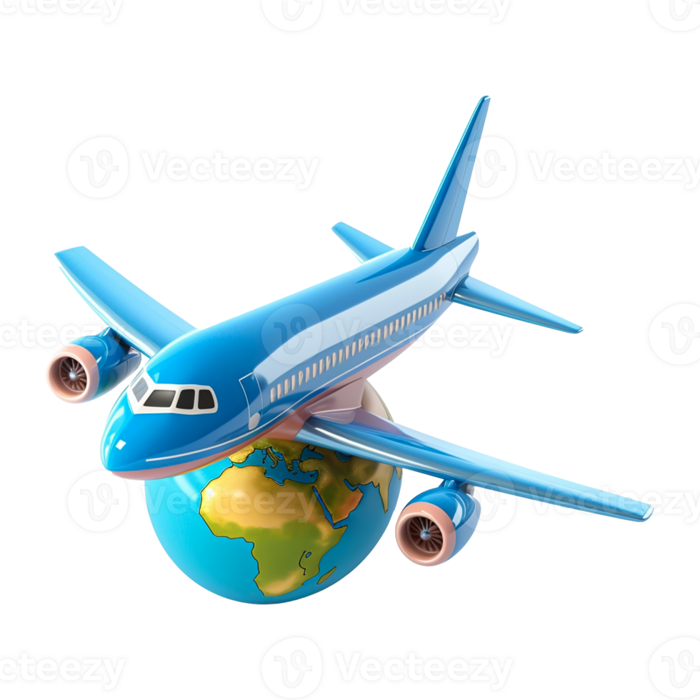 Airplane flying around the planet Earth on transparent background png