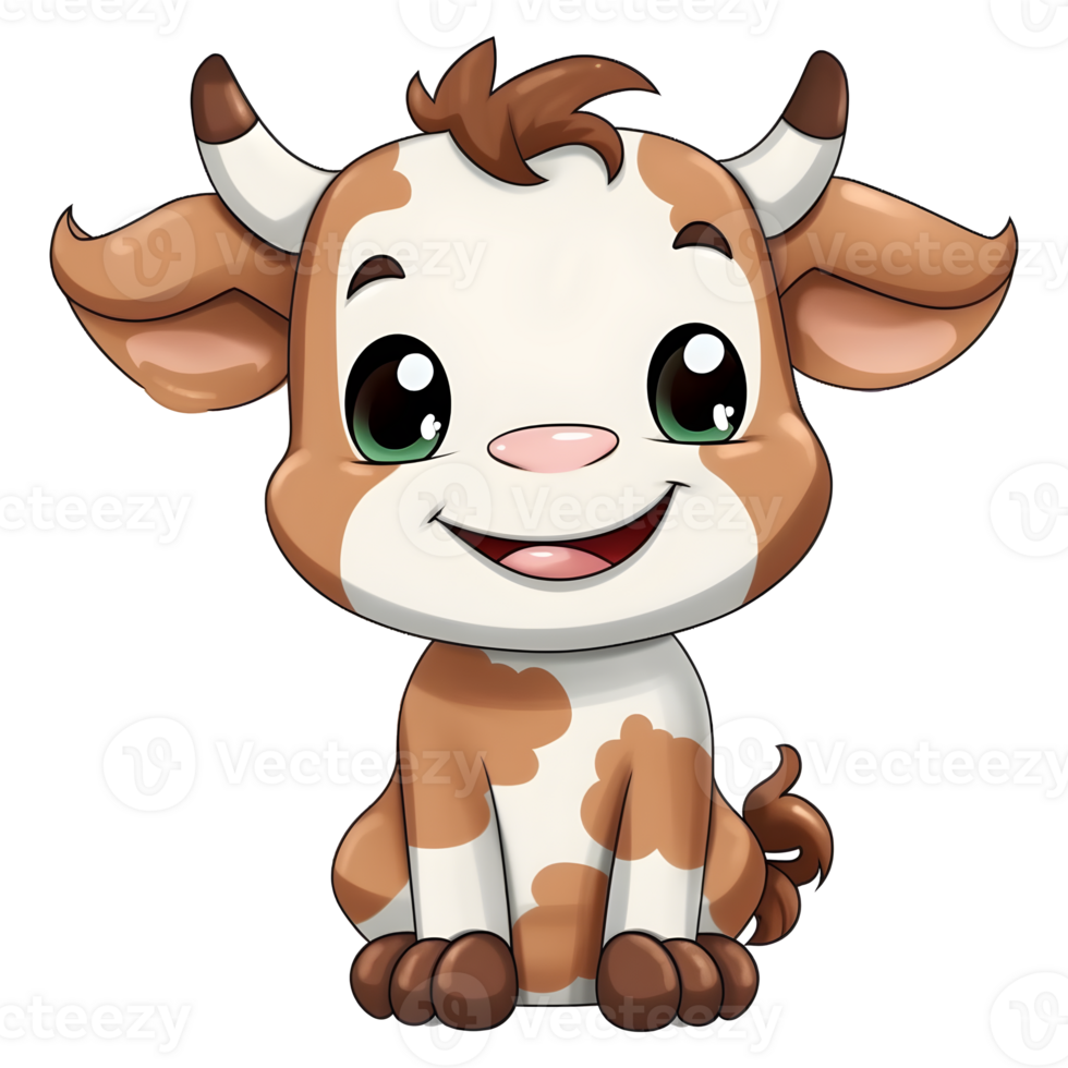 Cute baby cow clipart on transparent background png