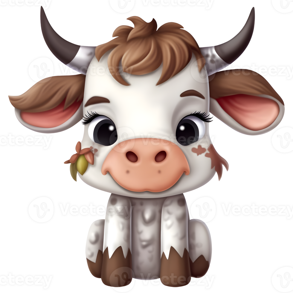 Cute baby cow clipart on transparent background png