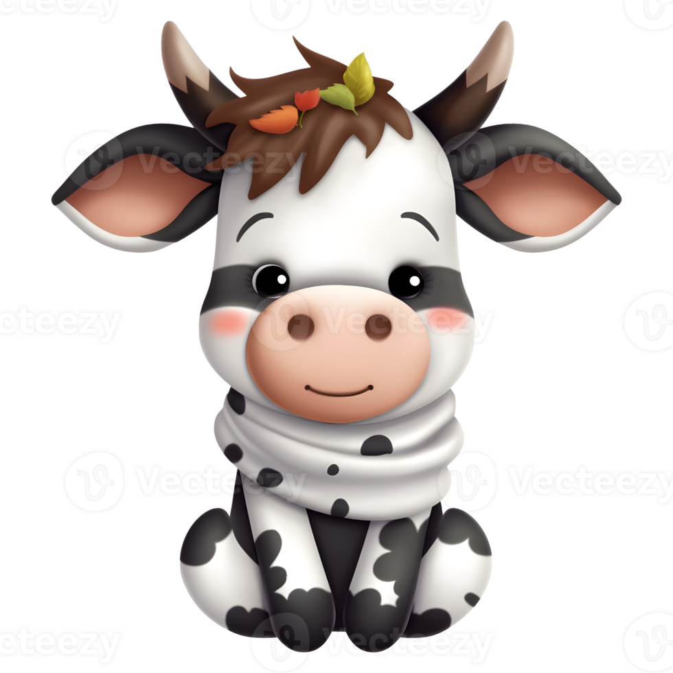 Cute baby cow clipart on transparent background png