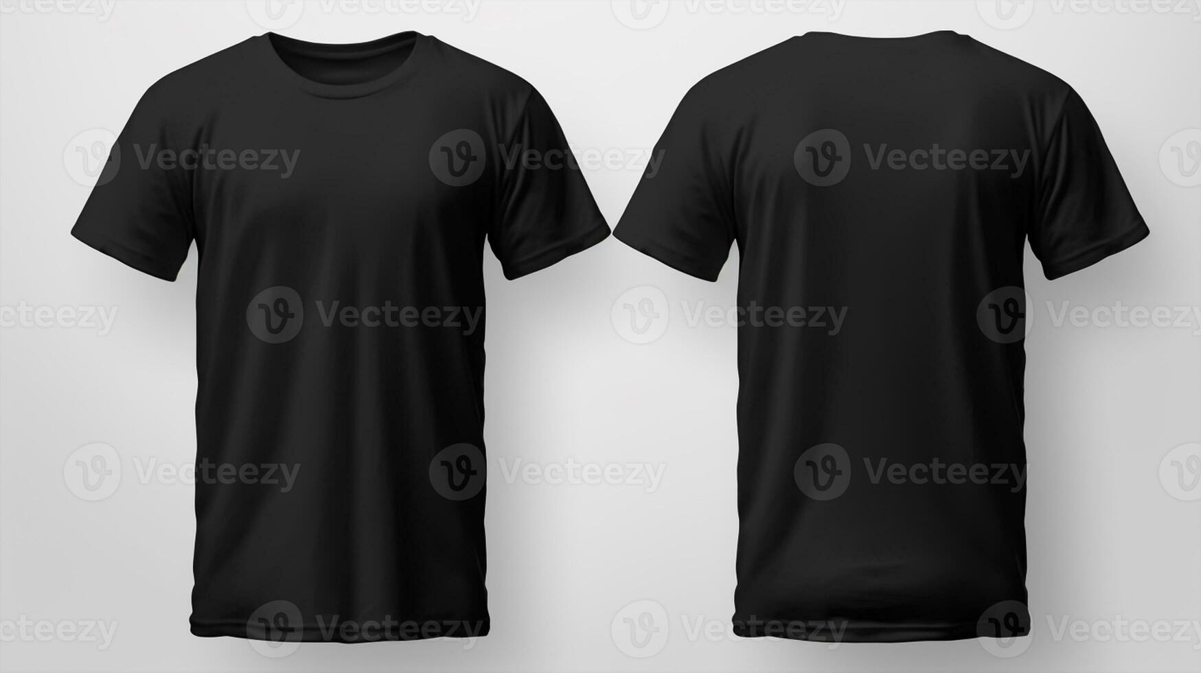 Black T-shirt mockup, front and back view, isolated on black background ...