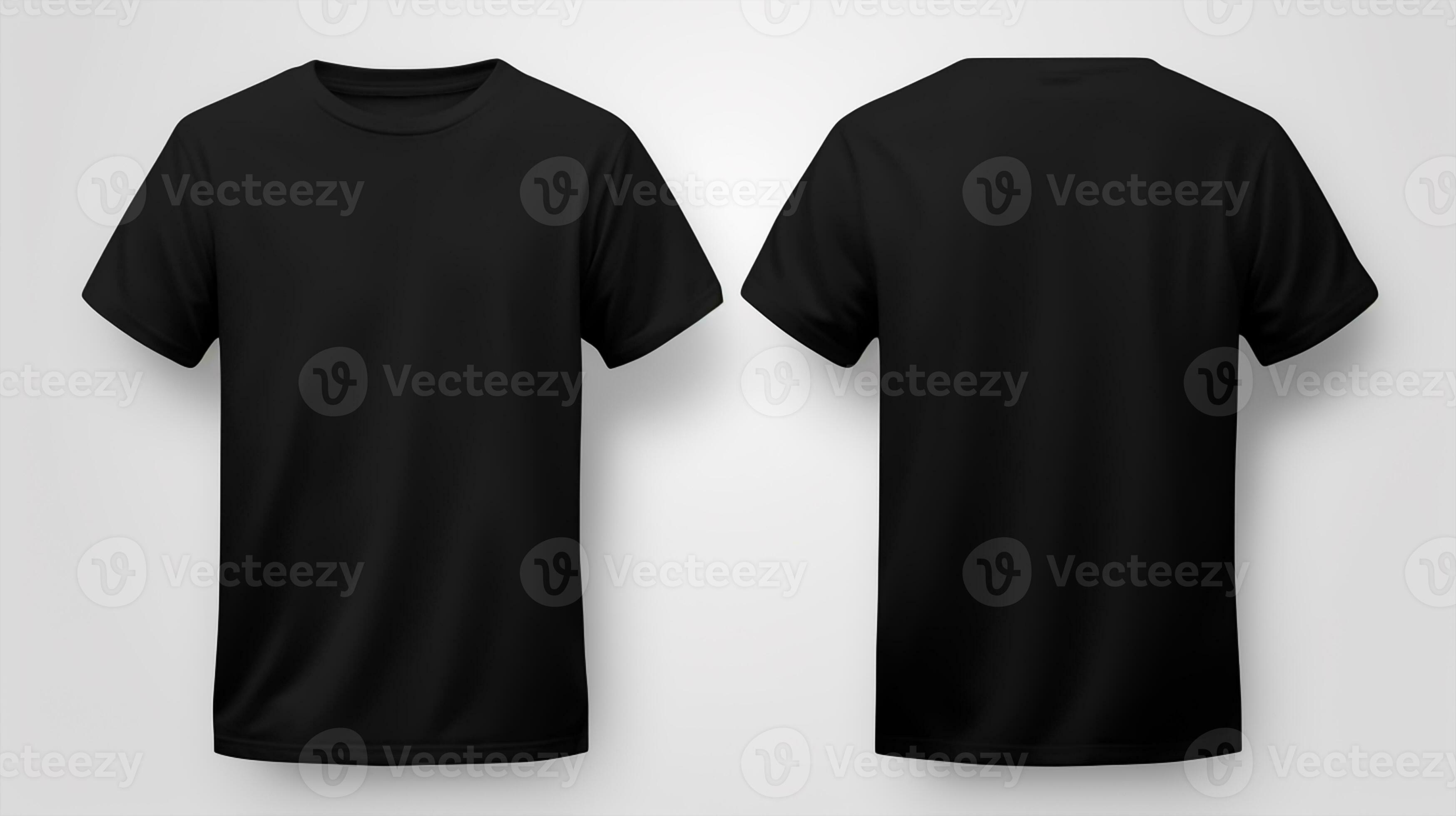 Black T-shirt mockup, front and back view, isolated on black background ...