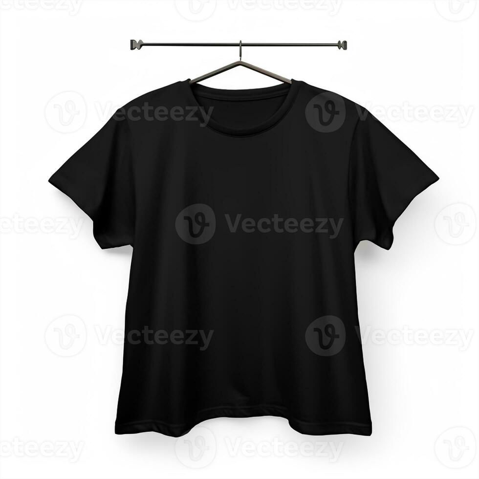 Black t-shirt on a hanger on a white background photo