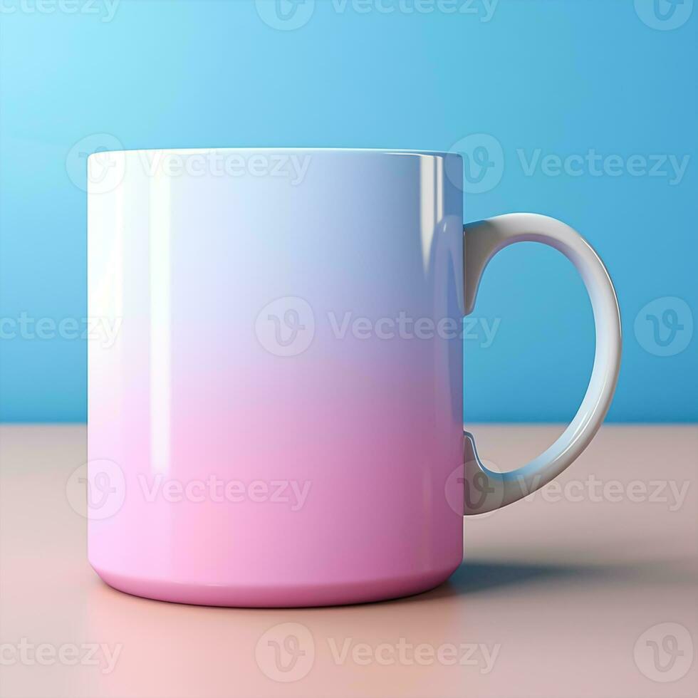 Cup of coffee or tea on blue background mockup photo