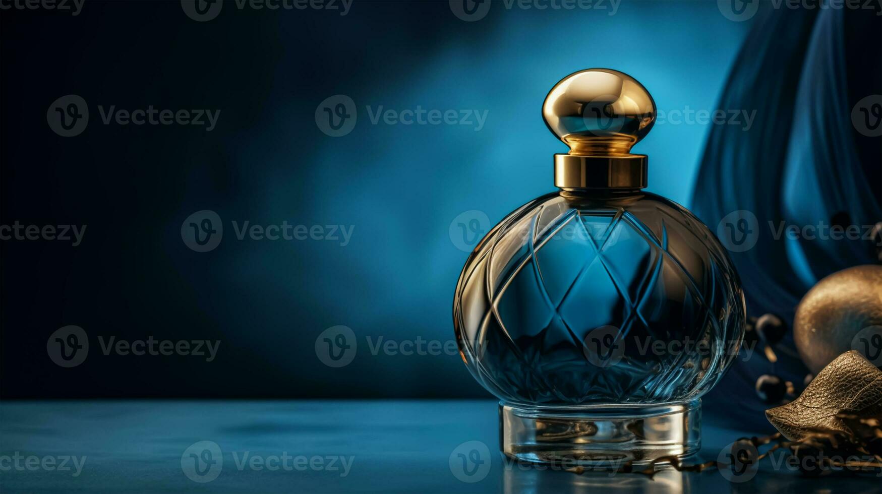 Perfume bottle on a blue background photo