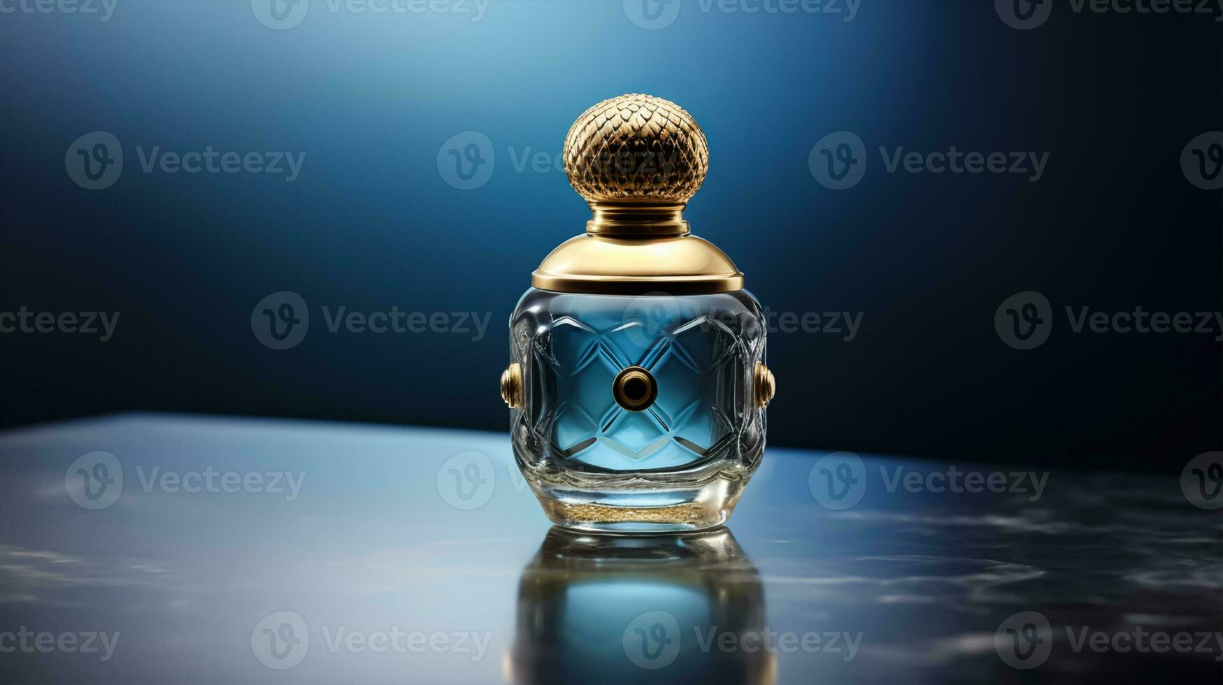 perfume botella en un azul antecedentes foto