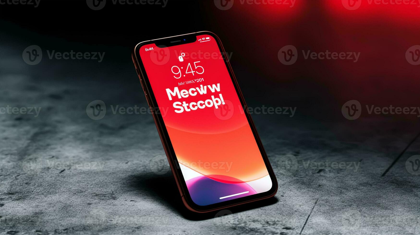 Smartphone mockup with a red screen on a dark background photo