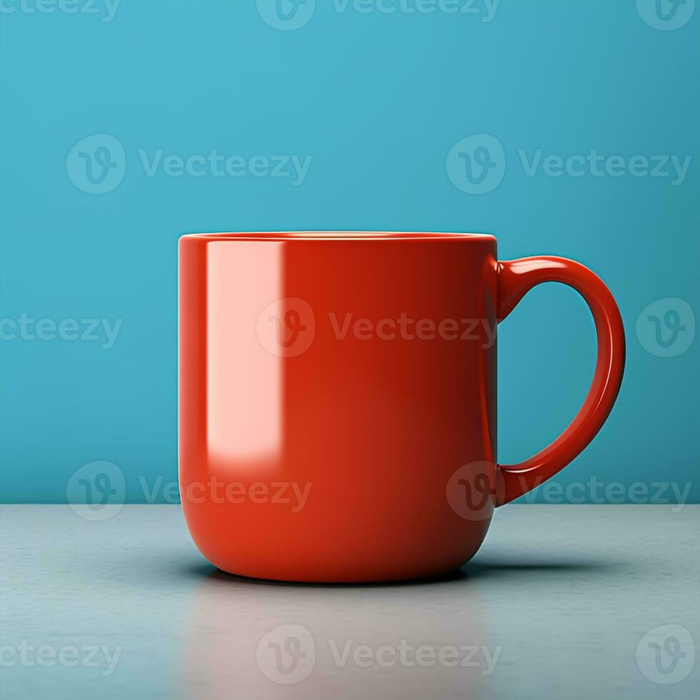 Cup of coffee or tea on blue background mockup photo