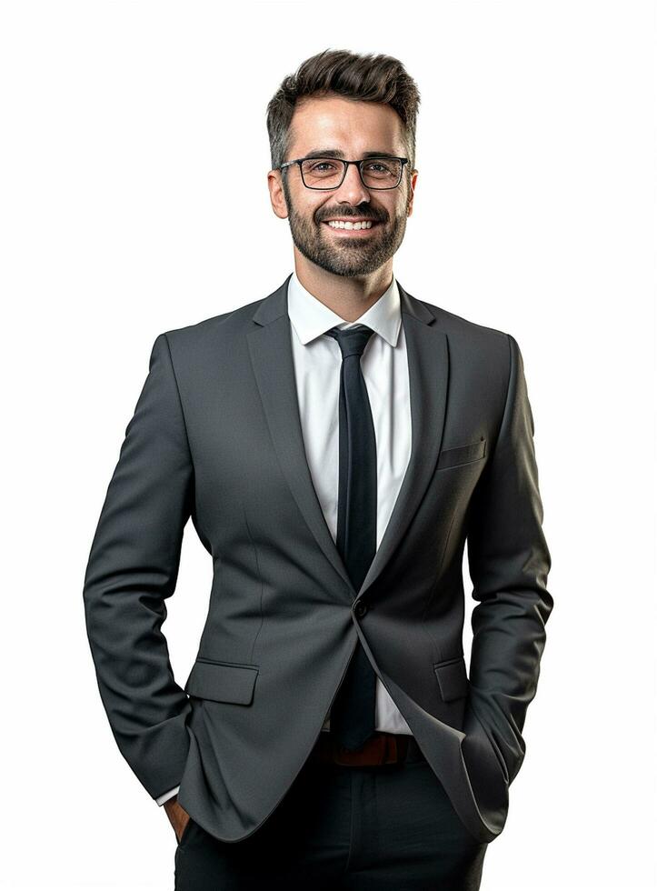 photo confident young businessman in suit standing