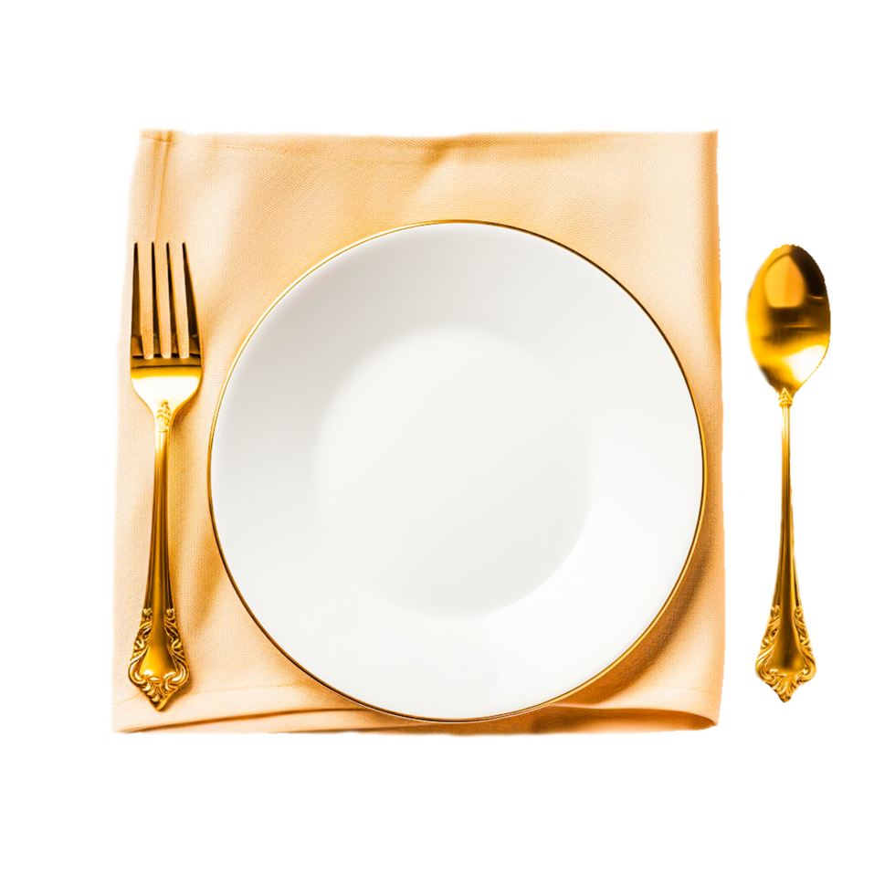 Empty white plate with fork and butter knife Generative Ai 26794733 PNG