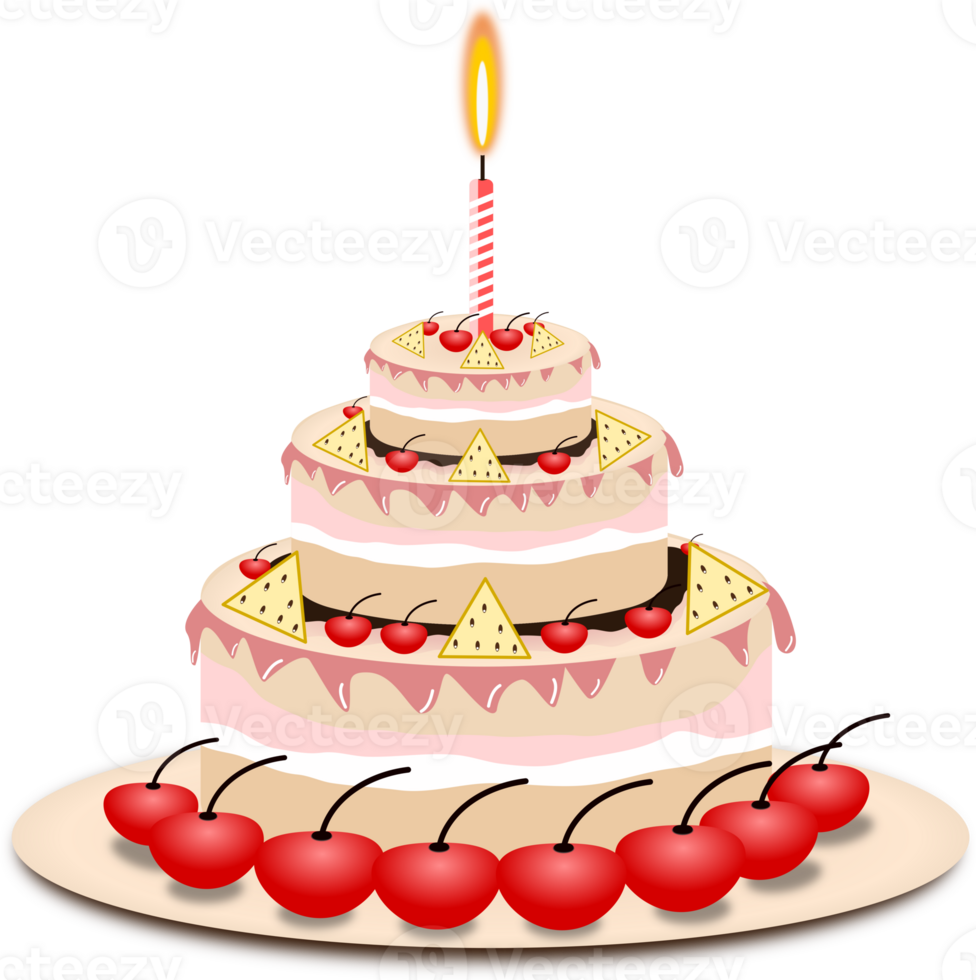 Sweet cake with cherry fruit for birthday pink colorful, png, element, icon png