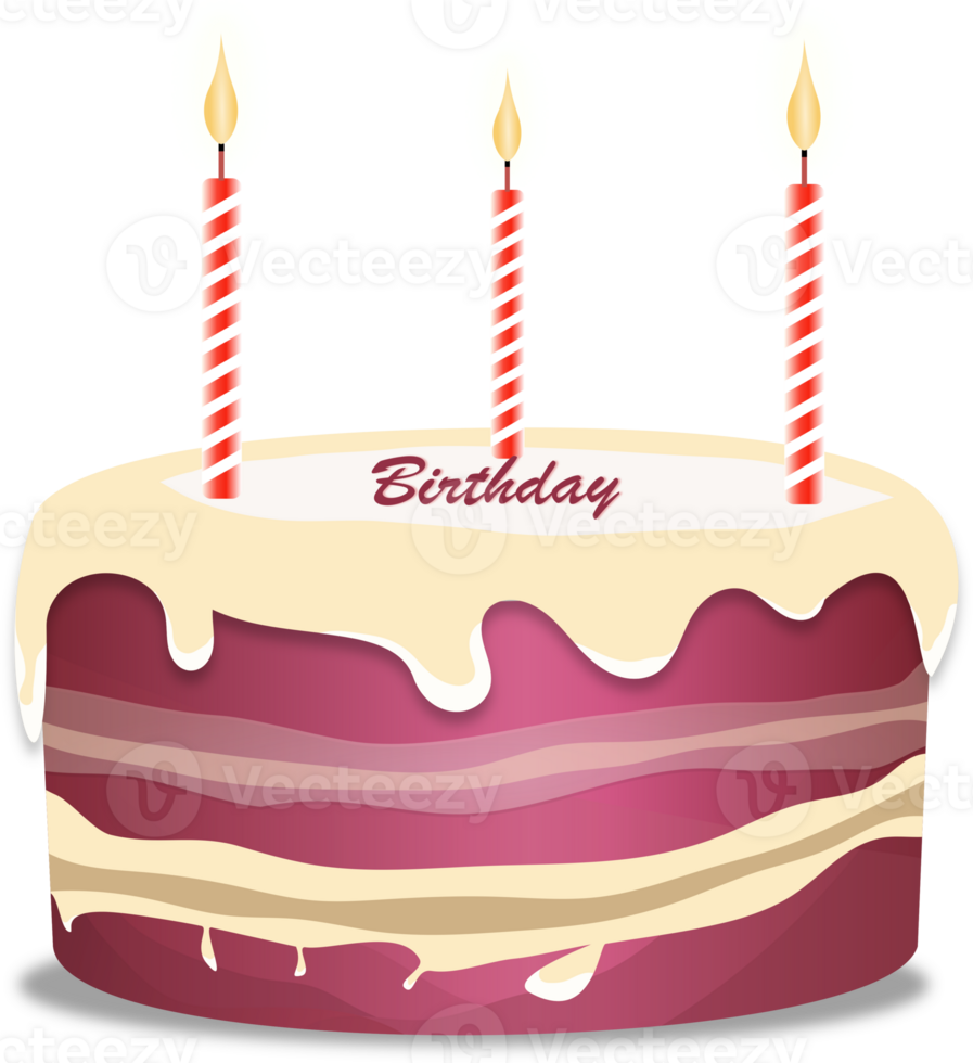 Pink cake with candles light for a birthday, png, element, icon png