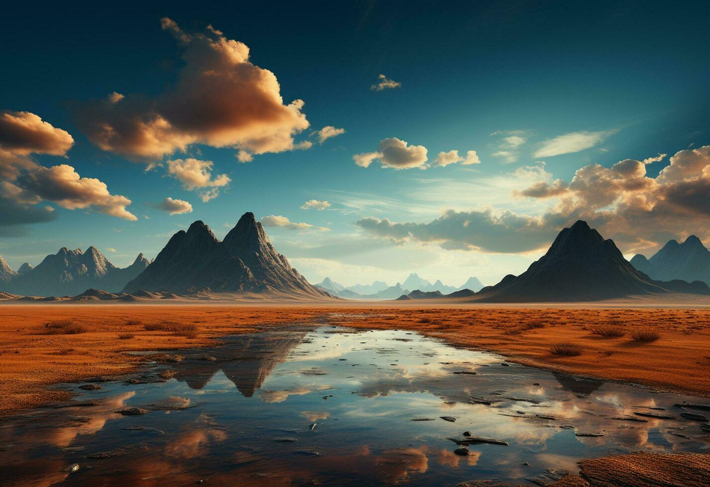 Photo Road Clear Sky Desert Mountains Landscape realistic image, ultra hd, high design very detailed