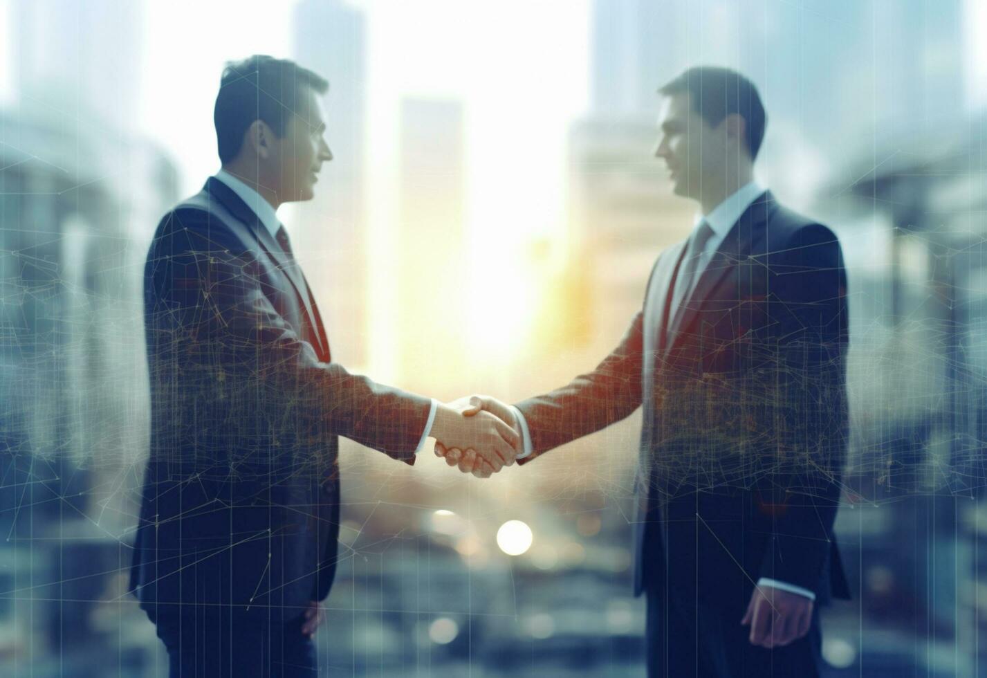 photo american business male people shaking hands skyscrapers in the background